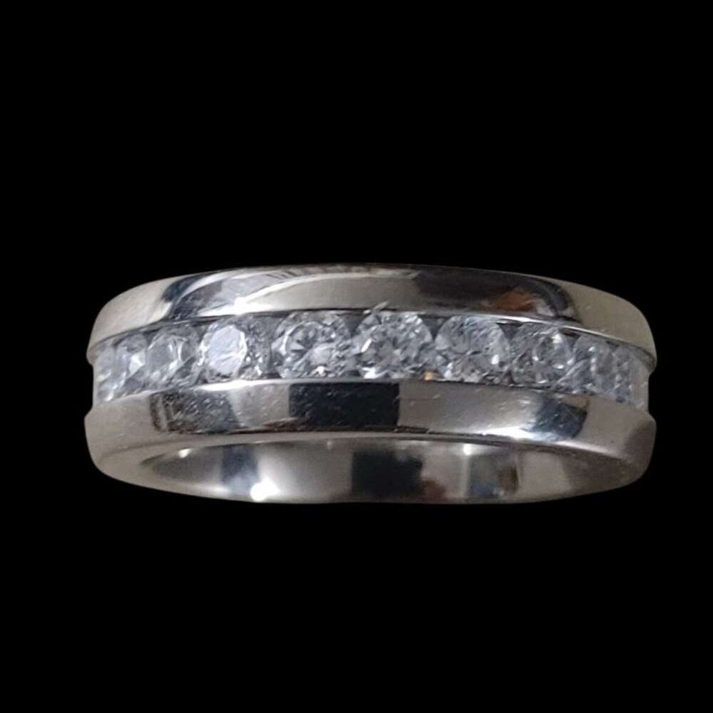Eternity Band Ring Stainless Steel Steeltime Channel Clear CZ Stones Size 7